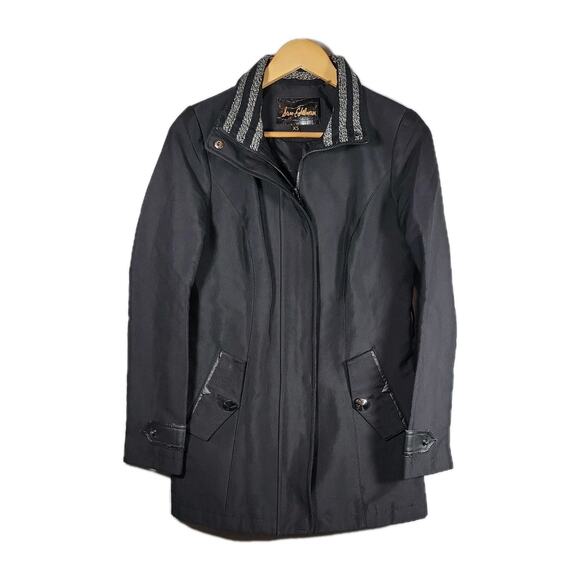 Sam Edelman Black Jacket Coat Long, Alligator Print Lining, Knit Collar, XS - Picture 1 of 15